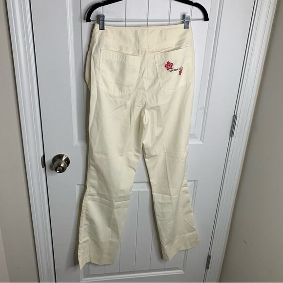 Escada floral Hawaii tropical embroidered‎ pleated front white pants size 26 - Picture 1 of 11